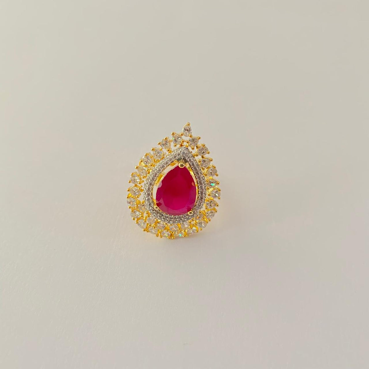 Center Ruby Stone Gold Drop Design Ring