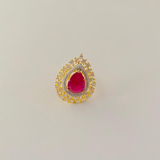 Center Ruby Stone Gold Drop Design Ring