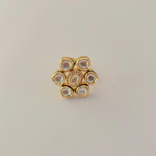 Kundan Flower Design Gold Plated Ring