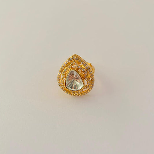 Drop Design Polki Antique Gold Plated Ring