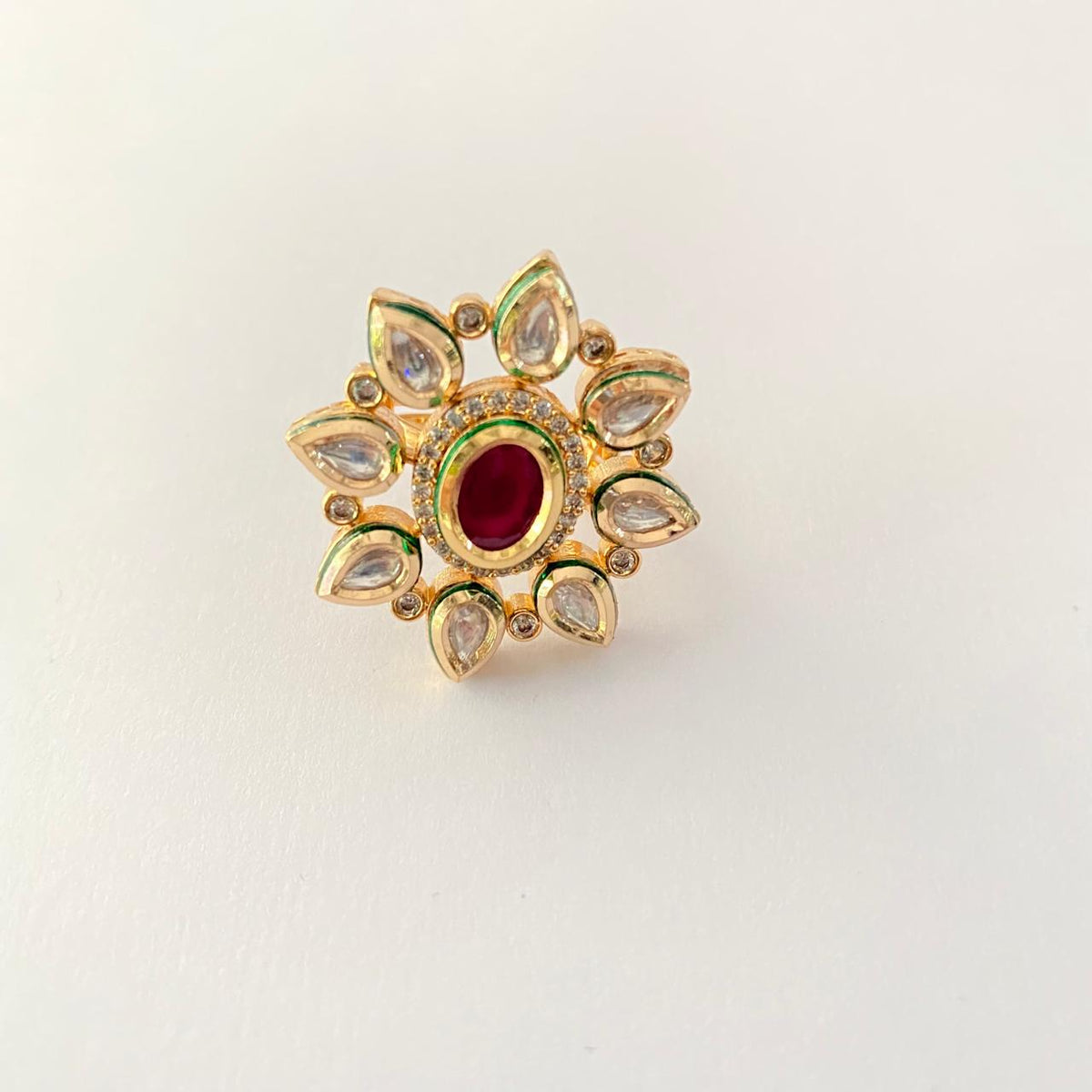 Ruby Gold Plated Kundan Flower Design Ring