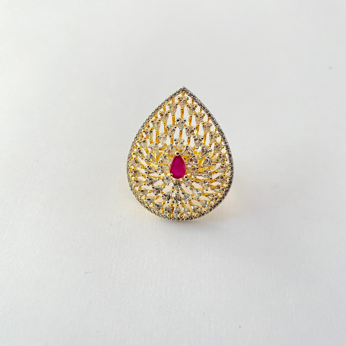 Drop Design Gold Plated Ruby Ring