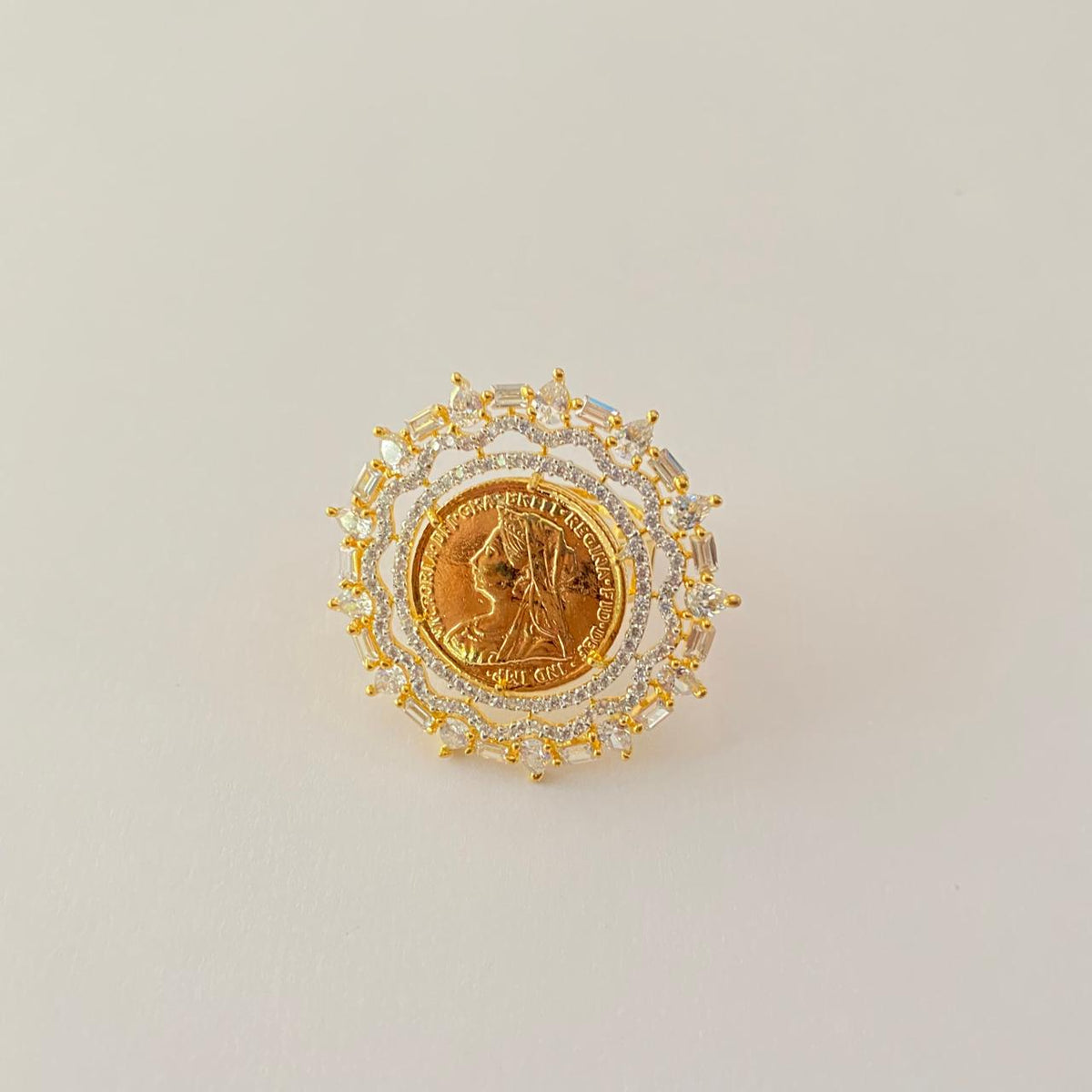 Gini Gold Plated Diamond Big Ring