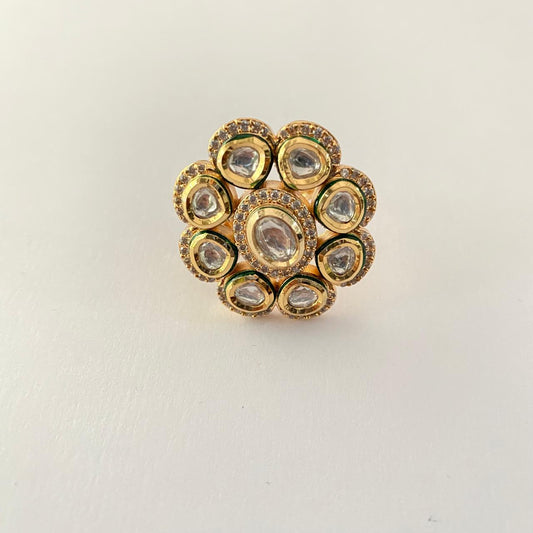 Kudan Gold Plated Floral Ring