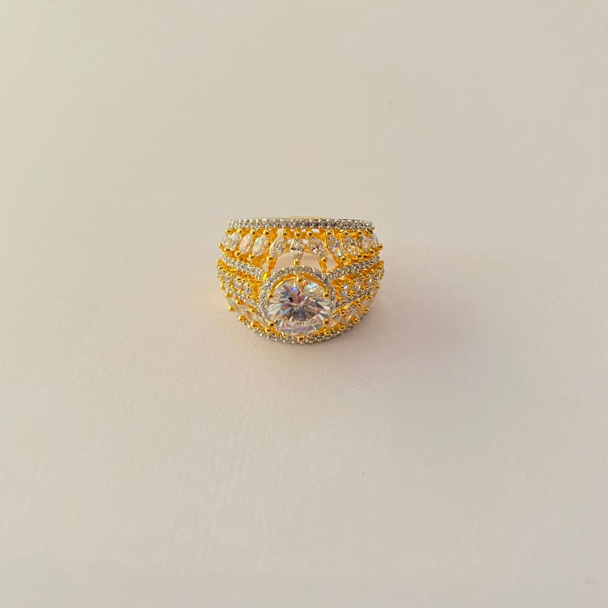 Center Single Stone Gold Plated Cocktail Ring