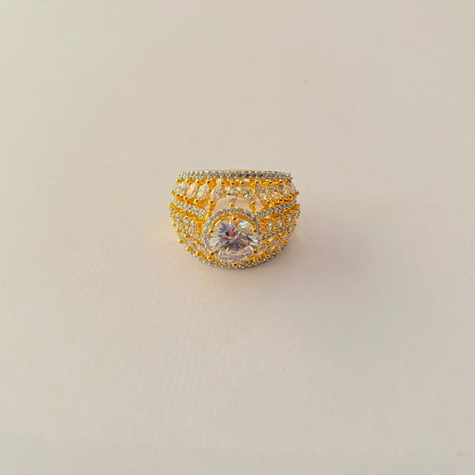 Center Single Stone Gold Plated Cocktail Ring