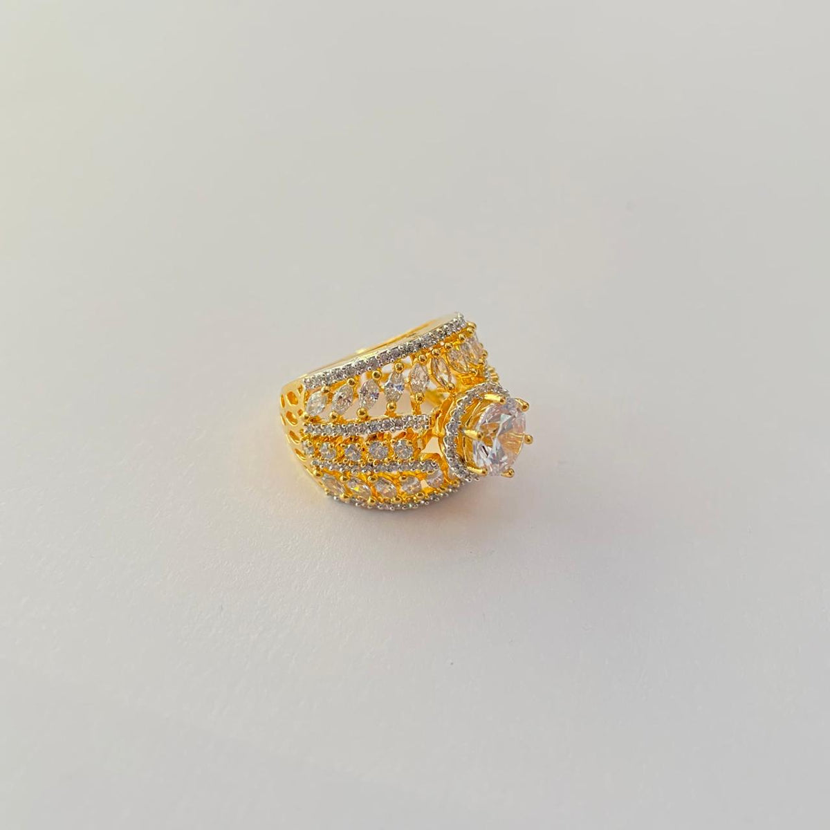 Center Single Stone Gold Plated Cocktail Ring