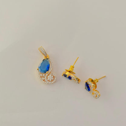 Blue Stone Gold Plated Diamond Pendant Set