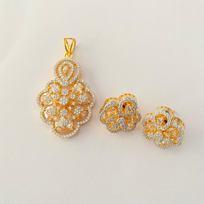 Diamond Gold Plated Floral Pendant Set