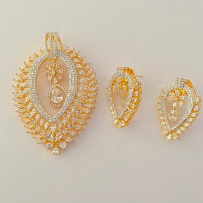 Drop Gold Plated Diamond Pendant Set