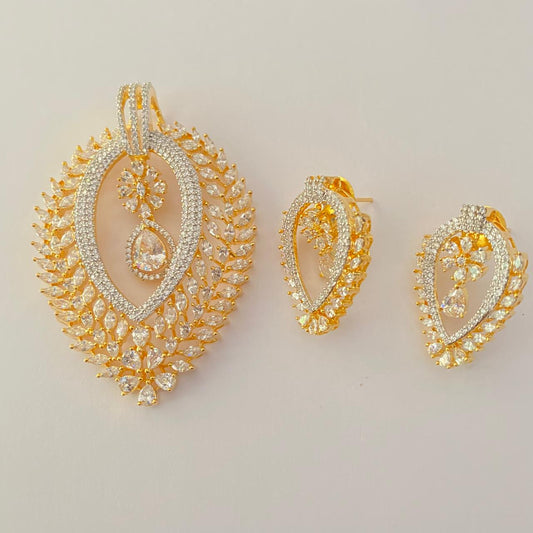 Drop Gold Plated Diamond Pendant Set