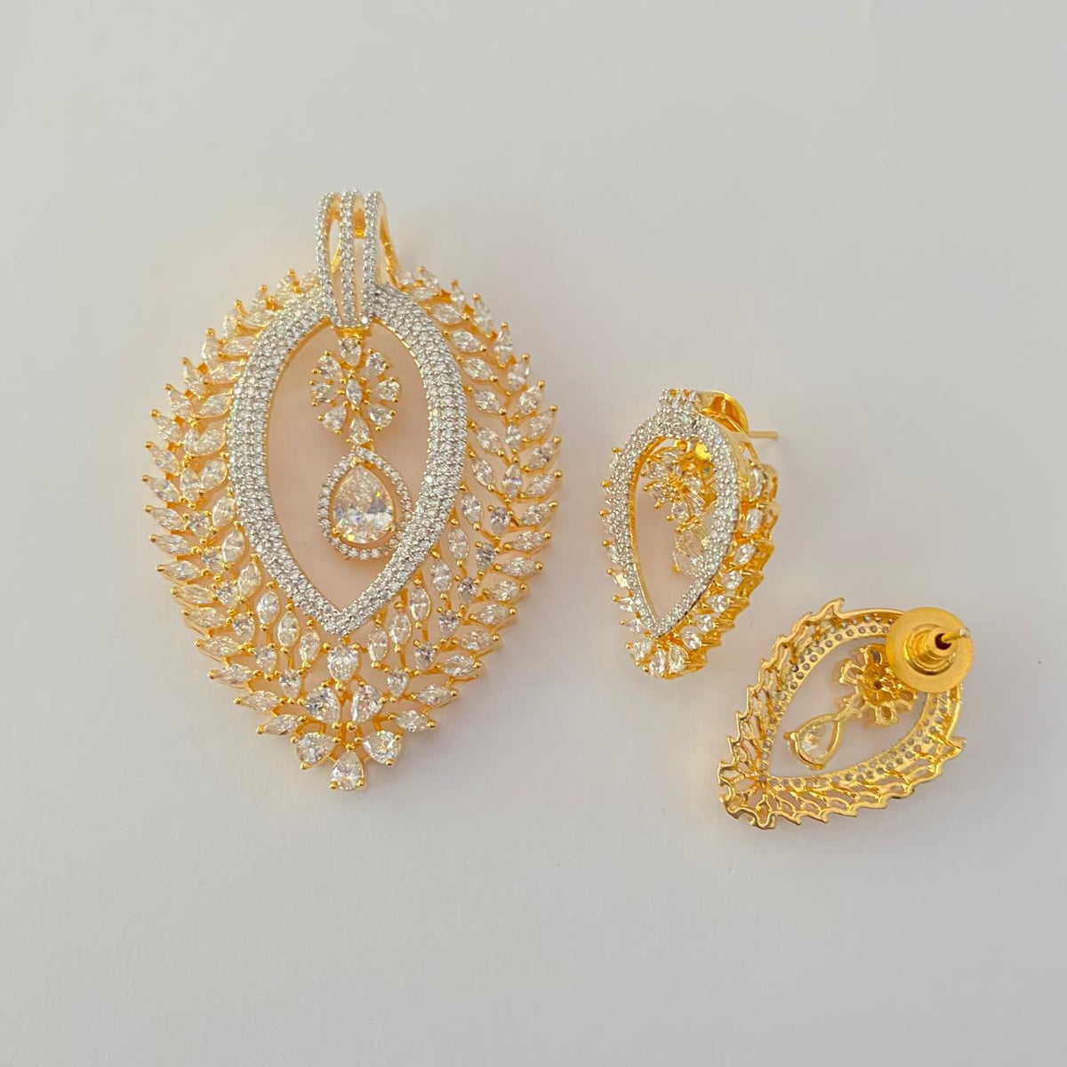 Drop Gold Plated Diamond Pendant Set
