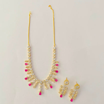 Gold Plated Pink Diamond Necklace Set