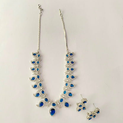 Silver Plated Blue Diamond Necklace Set