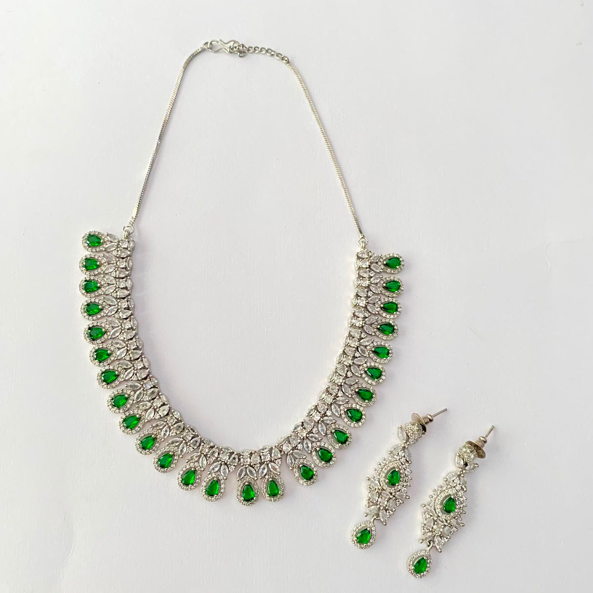 Antique Silver Plated Diamond Necklace Set