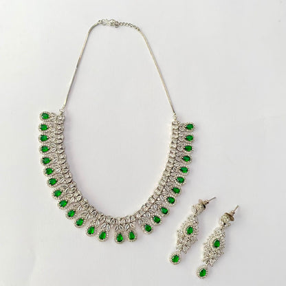 Antique Silver Plated Diamond Necklace Set