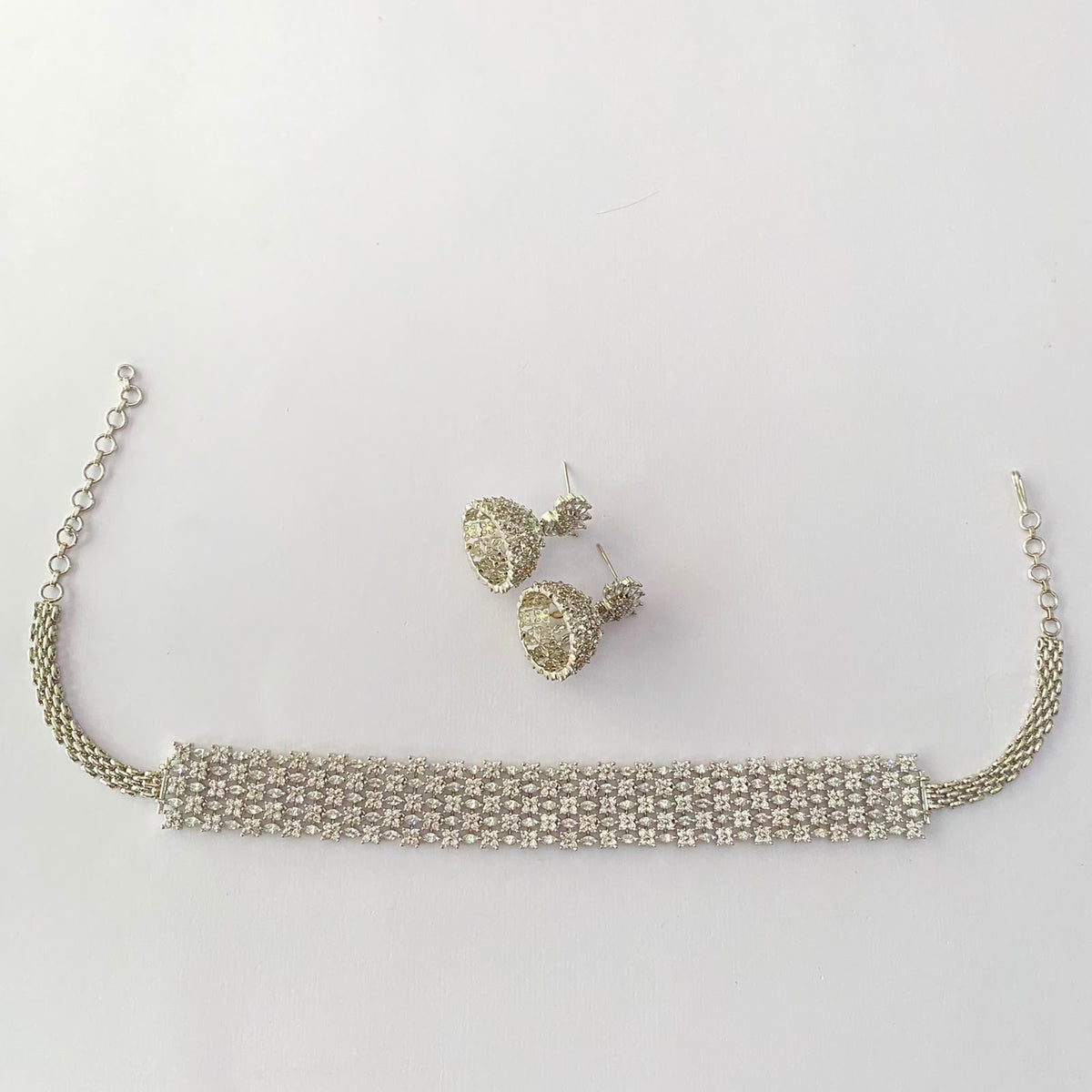 Silver Plated Diamond Choker Set