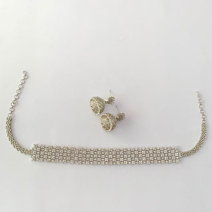 Silver Plated Diamond Choker Set