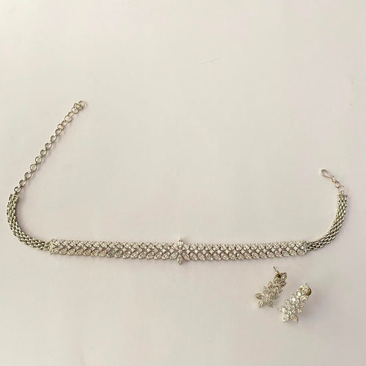 Silver Plated Sleek Diamond Choker Set