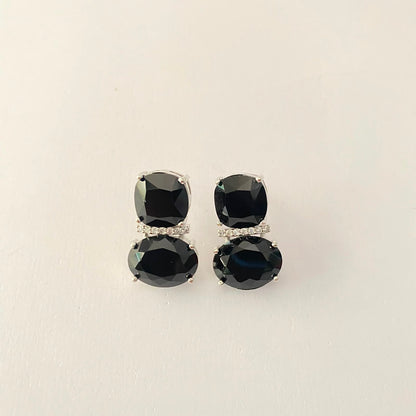 Silver Plated Black Stone Earring