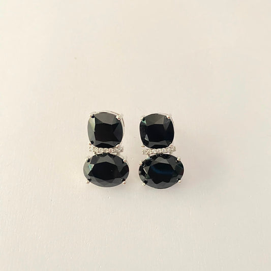 Silver Plated Black Stone Earring