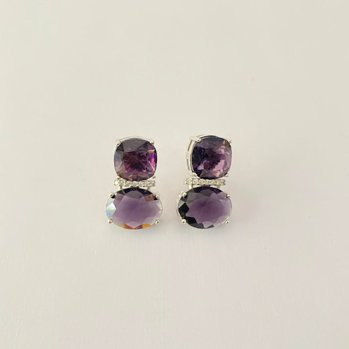 Purple Stone Silver Plated Earring