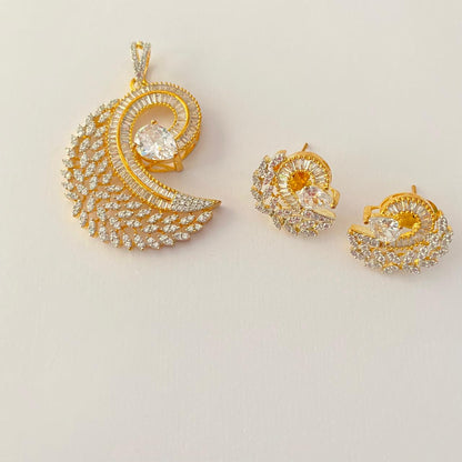 Diamond Gold Plated  Stone Pendant Set