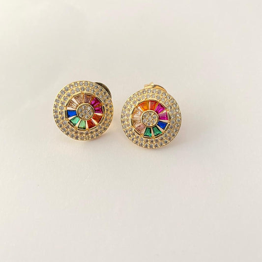 Multi Colour Diamond Round Gold-Plated Stud