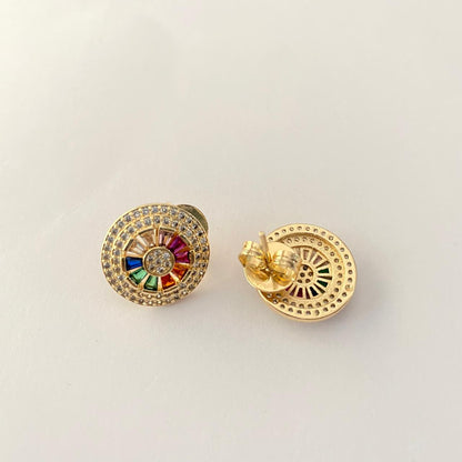 Multi Colour Diamond Round Gold-Plated Stud