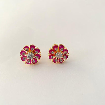 Ruby Gold Plated Floral Stud