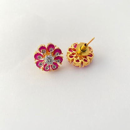 Ruby Gold Plated Floral Stud