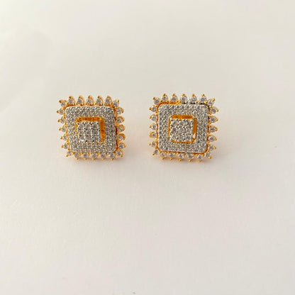 Diamond Gold-Plated Square Stud