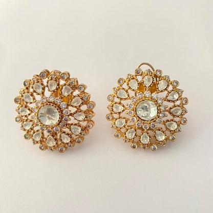 Antique Gold Plated Moissanite with Black Clip Stud