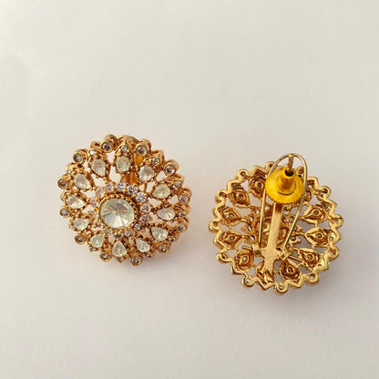Antique Gold Plated Moissanite with Black Clip Stud