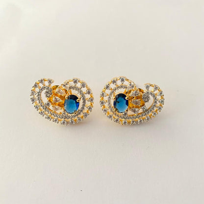 Blue Stone Gold Plated A.D Earring