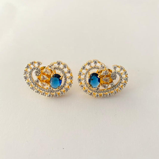 Blue Stone Gold Plated A.D Earring