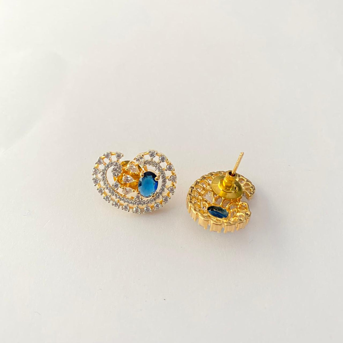 Blue Stone Gold Plated A.D Earring