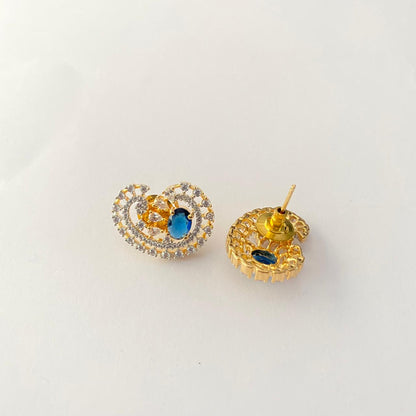 Blue Stone Gold Plated A.D Earring