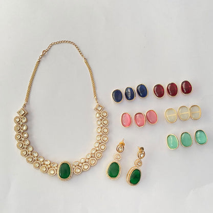 Rose Gold Polish Kundan & Polki Trendy Stone Changeable Necklace