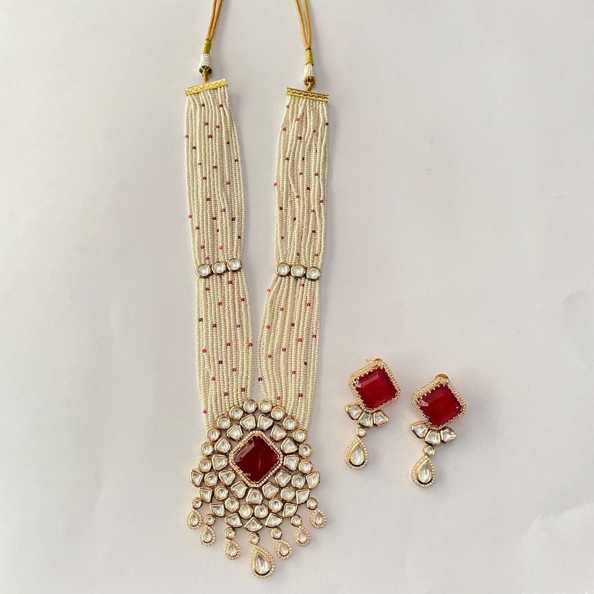 Long Kundan Ruby Necklace Set