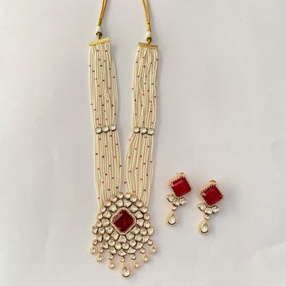 Long Kundan Ruby Necklace Set