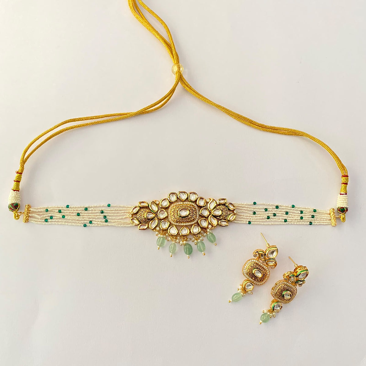 Kundan Gold Plated White Pearl Choker Set