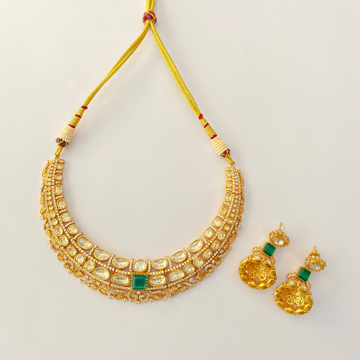 Gold Plated Moissanite Green Closed to Necklace Set