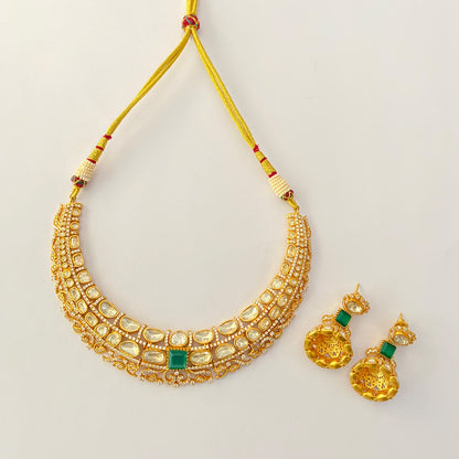 Gold Plated Moissanite Green Closed to Necklace Set