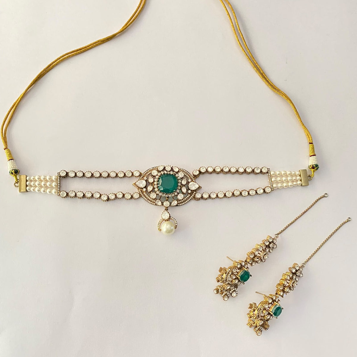 Kundan Dual Polish Green Stone Choker Set