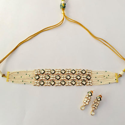 Kundan White Beads Choker Set