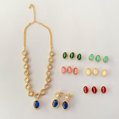 Trendy Stone Changeable Rose Gold Polish Kundan & Polki Necklace set
