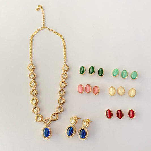 Trendy Stone Changeable Rose Gold Polish Kundan & Polki Necklace set