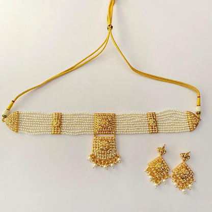 Gold Plated Jadau White Beads Choker Set