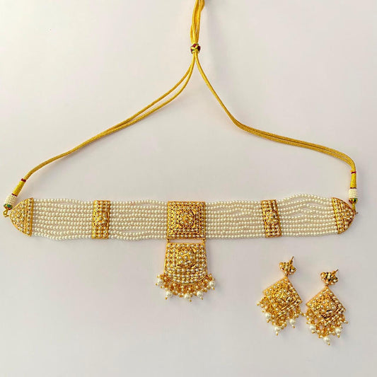 Gold Plated Jadau White Beads Choker Set